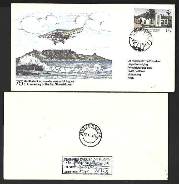 RSA FDC - 75st Anniversary of first SA Aerial post -Variety- Signed .