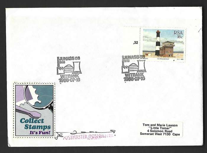 RSA FDC- Junass 88 Witbank -Variety- Signed by Postmaster