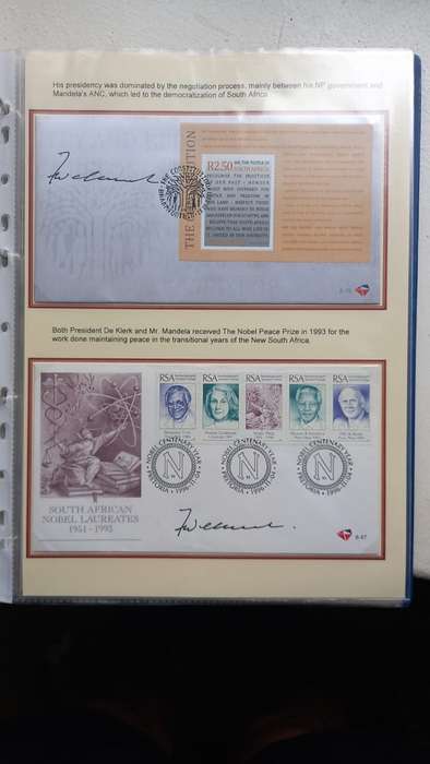 Stamp collection on former President  F.W.de Klerk - lots of signatures.