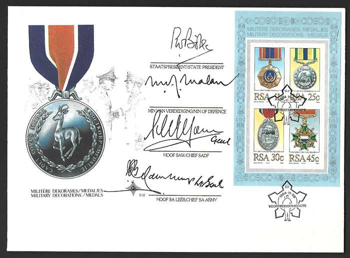 RSA FDC S12- Military Decorations medals - variety- signed