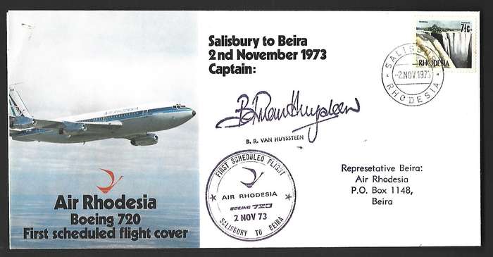 Rhodesia FDC - First scheduled flight cover - Salisbury to Beira -Variety- Signed .