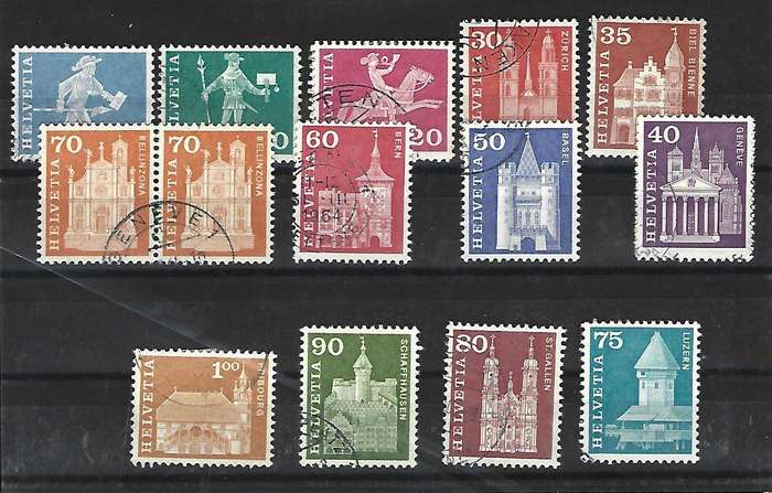 Switzerland - Helvetia - Set of used hinged stamps