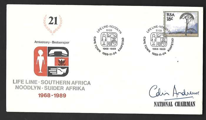 RSA FDC - Life Line 1989  - Variety- Signed by National Chairman