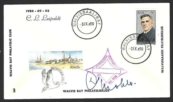 RSA FDC Walvis Bay Philatelic Club - C.L. Leipoldt - Variety - Signed
