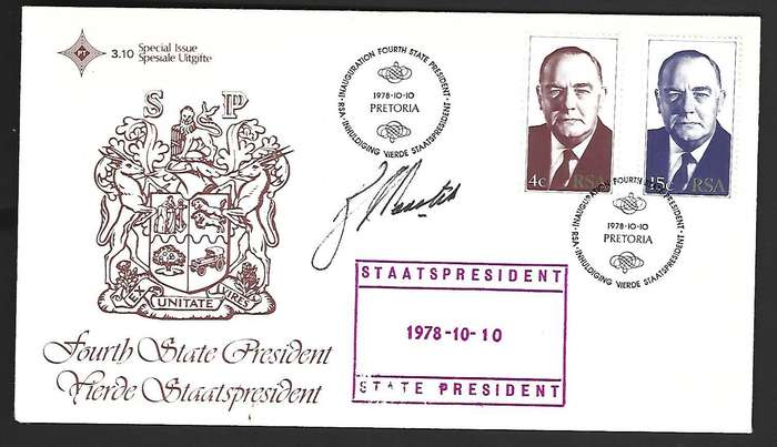 RSA FDC 3.10 - Inauguration of President - Variety - Signed by President Vorster