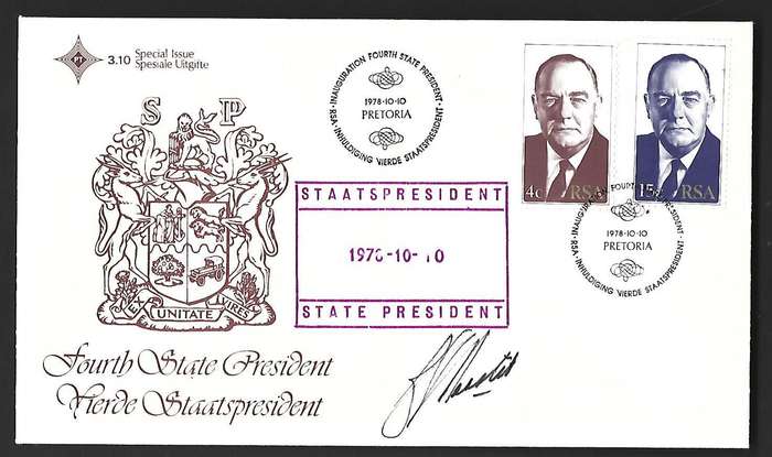 RSA FDC 3.10 - Inauguration of President - Variety - Signed by President Vorster