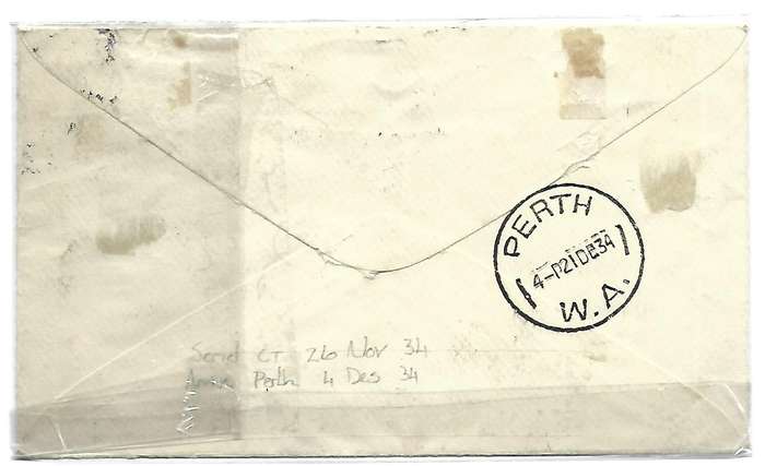 Union First Flight Cover- Cape Town to Australia 23 Nov 1934