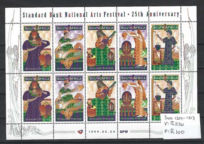 RSA - Full **Mint Sheet - SACC 1209-1213 - Standard Bank Arts Festival 1999