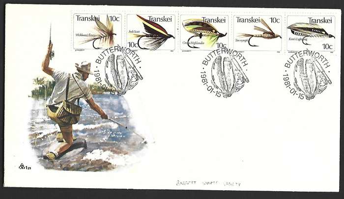 Transkei FDC 1.21 Fishing flies- Variety - Barrett Stamp