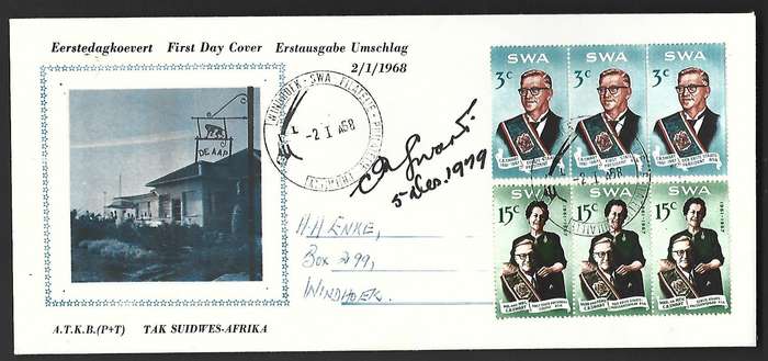 SWA FDC -  - variety- signed by President CR Swart