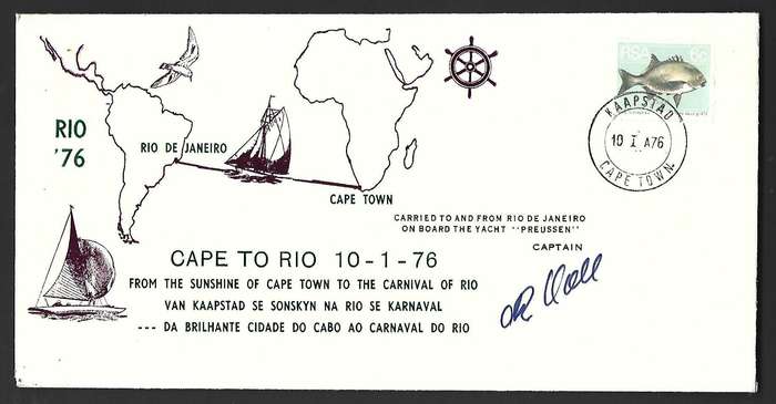 RSA FDC - 1976 - Cape to Rio  - variety- signed by the Captain of the yacht Preussen