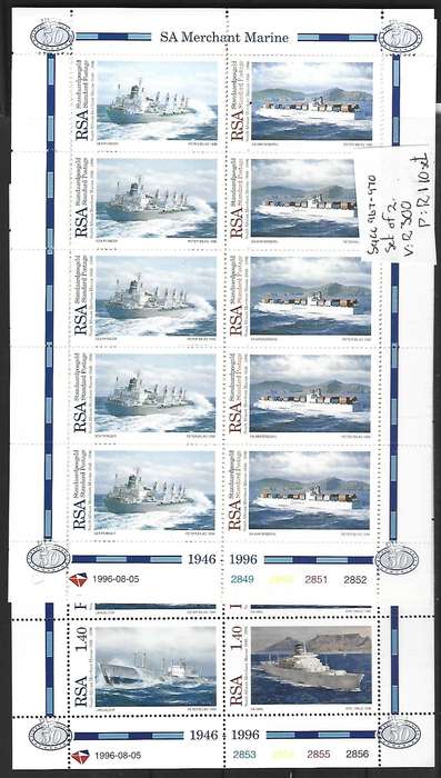 RSA - Full **Mint Sheet - SACC 967-970 - SA Merchant Marine - Set of 2 full sheets