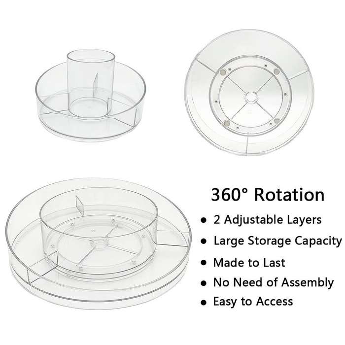Clear Acrylic Makeup Organizer Tray 360 Rotating Cosmetics Display Case