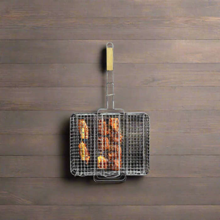 Stainless Steel BBQ Grill Grid with Wooden Handle
