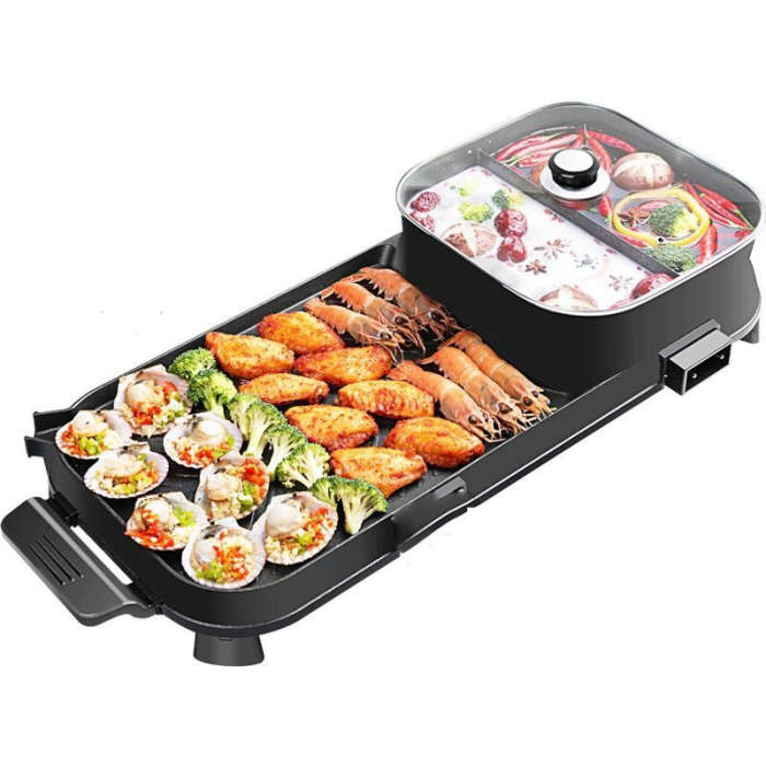 2-in-1 Electric Grill and Hot Pot (1350W, Non-Stick)