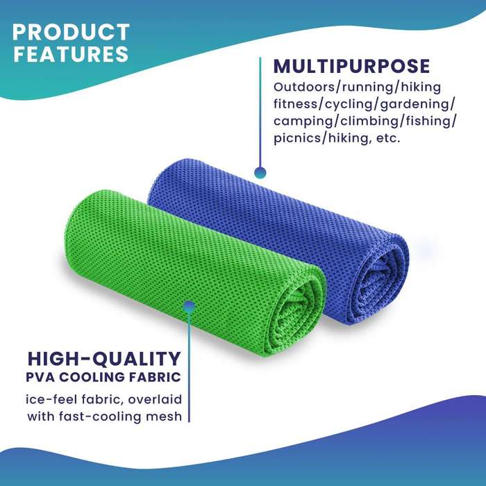 Pulse Active Multipurpose Cooling Fitness Towel | Set of 2 - Green & Blue