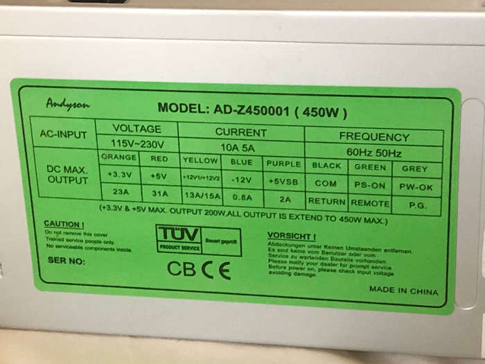 Andyson AD-Z450001 (450W) PC Power Supply