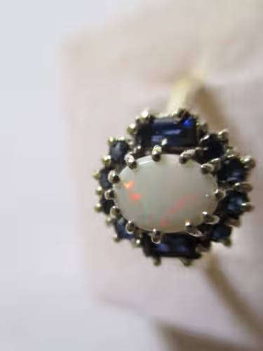Genuine Blue Sapphires and Opal in 9ct Gold Ring