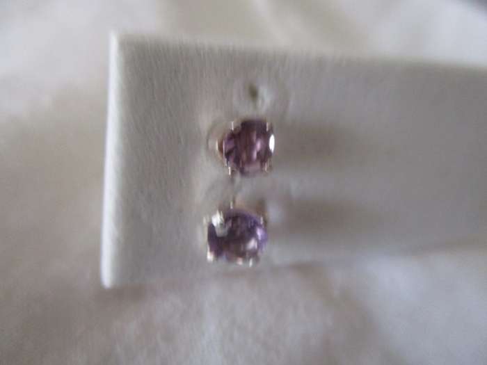 Sterling Silver and Genuine Amethyst Earrings/ Stud
