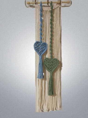 Macrame Wall Hanging Tapestry - (Blue & Green Heart)