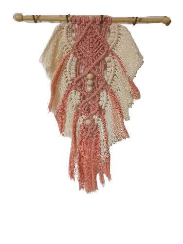 Macrame Wall Hanging Tapestry - (Peach & White Feather)