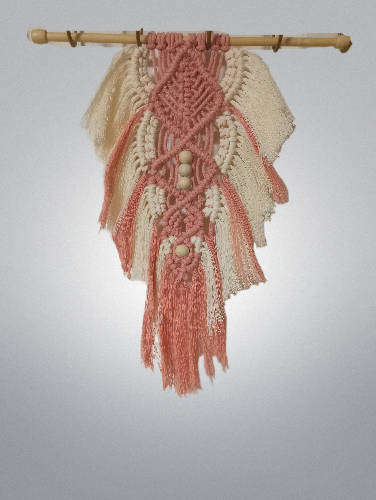 Macrame Wall Hanging Tapestry - (Peach & White Feather)