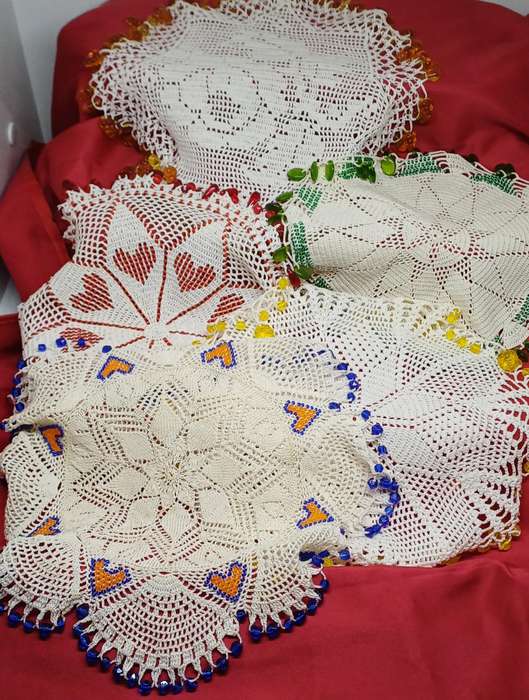 Handmade beaded tea doilies