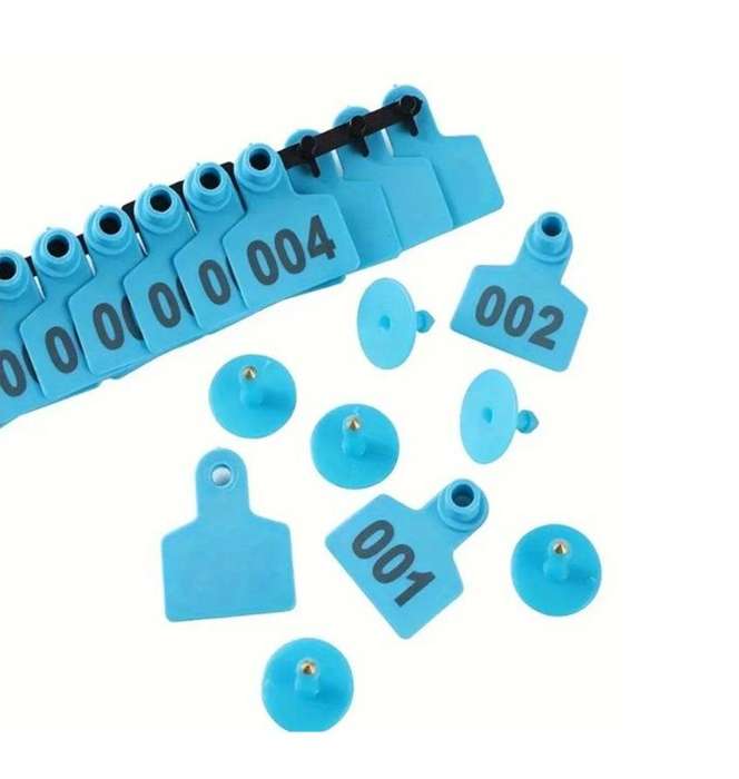 Blue Cow Ear Tags numbered 0 to 100 -Pack of 100 Tags
