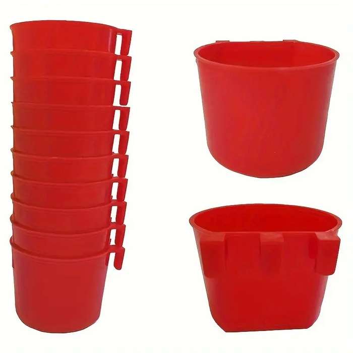 Hook On Red Semi-Round Chicken Feeder Dishes -Pack of 10