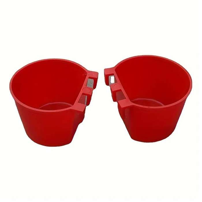 Hook On Red Semi-Round Chicken Feeder Dishes -Pack of 10