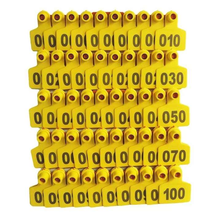 Pig Ear Tags Yellow Numbered 1-100-Pack of 100