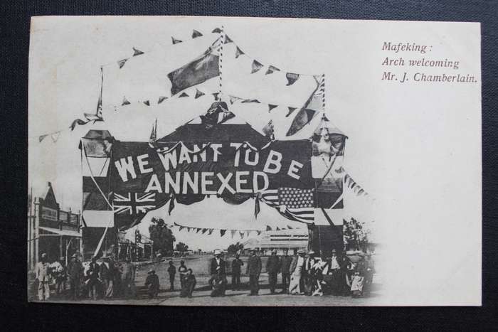 Post card postcard Mafeking: Arch welcoming Mr. J Chamberlain