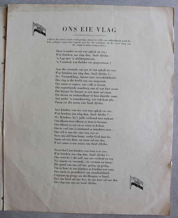Die Vlaglied - Woorde deur C J Langenhoven
