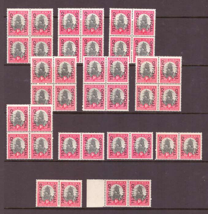 South Africa - Official Stamps, 1939, Sheet with pairs & blocks of 4, all UMM