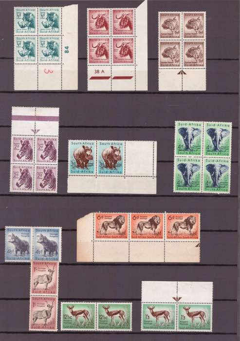 Union of South Africa, 2 x sheets - selection of Control Blocks, Blocks & Pairs, UMM-MH