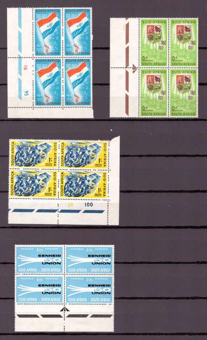 Union of South Africa, 2 x sheets - selection of Control Blocks, Blocks & Pairs, UMM-MH