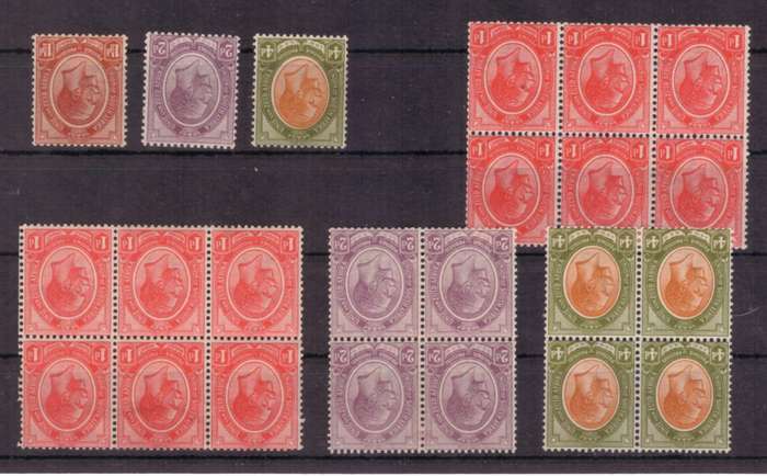 Union of South Africa, 1913, Selection of Blocks/singles  INV Watermark, MH