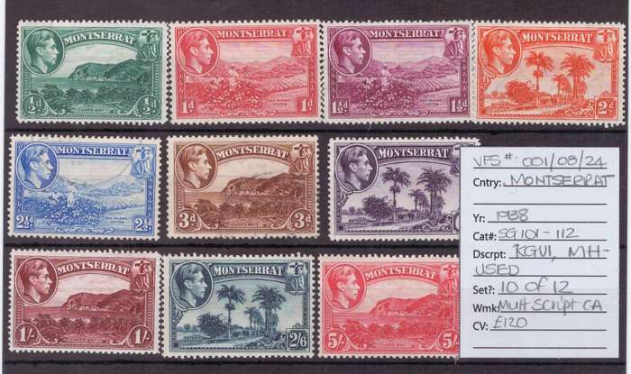 Montserrat, 1938, KGVl, MH-USED, SG 101-112, CV £120/R2880 Asking R580