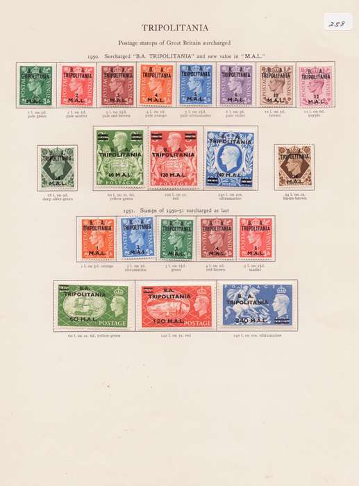 Tripolitania, Stamps on sheets, 1950-51, KGVl, GB stamps surcharged, CV £230/R5400, Ask R1000