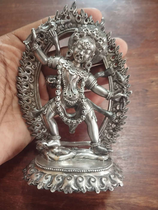 Silver tibetan ekajati statue