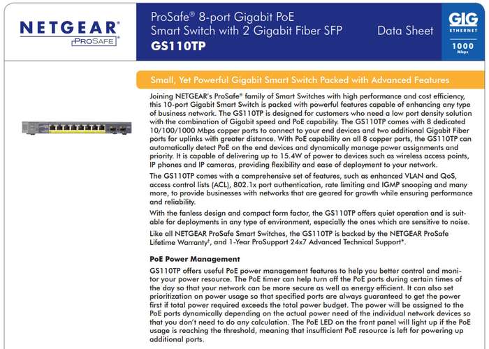 NETGEAR GS110TP-300EUS 8P GE POE SMART MANAGED PRO SWITCH v3