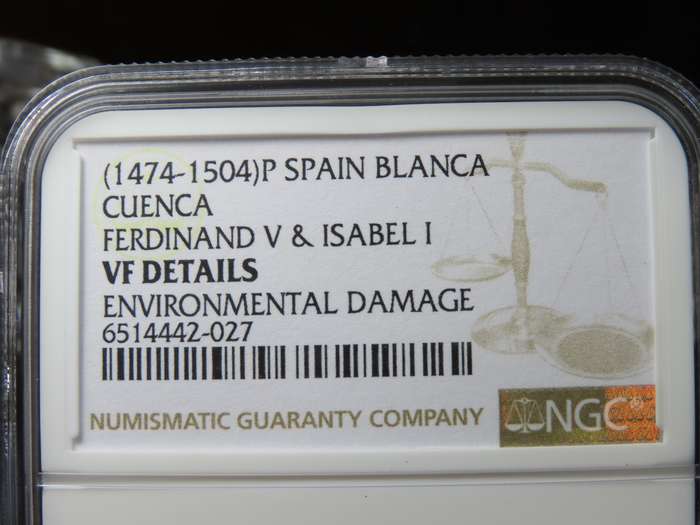 Spanish Shipwreck Blanca, 1474 to 1504, Ferdinand V Isabel I, NGC VF - Cuenca