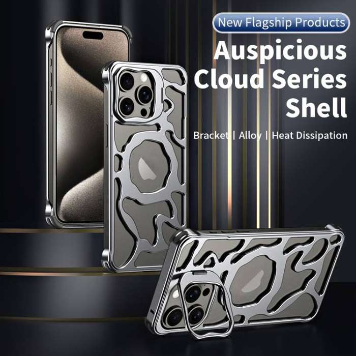 iPhone 14 MagSafe Metal Case  Auspicious Cloud w/ Flip Lens-Ring Stand (Gray)