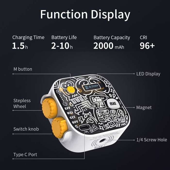 FUNSNAP Pocket Full Color RGB Video Shot Fill Light(White)