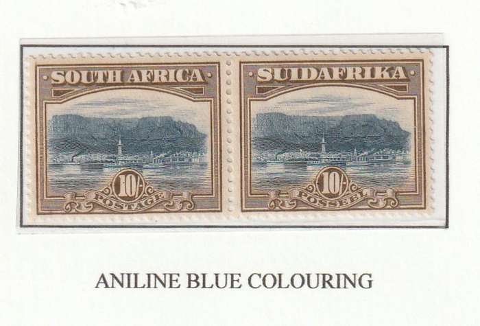 UNION OF SOUTH AFRICA  KGV 1927 BRADBURY WILKINSON LONDON PRINTING 10/-  PAIR  ANILINE INK