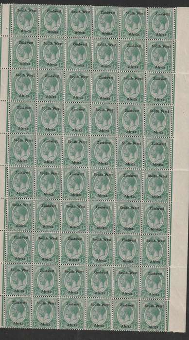 SWA PANEL BLOCK OF 60  1/2D SOUTH AFRICA KGV OVPT SWA( HELDBY MIDDLE FEW PERFS) VERY FRAGILE