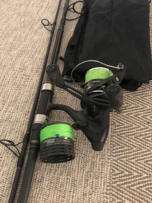 Okuma longbow reel +10 ft carbon Ibird rod +350m braid+ Sleeve +Spare reel spool