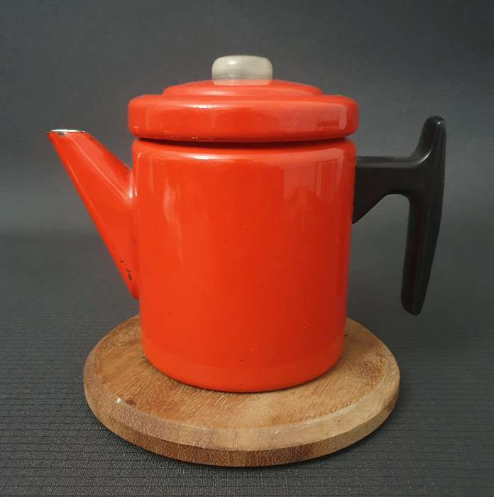 Vintage Red Enamel Coffee Pot with Handle