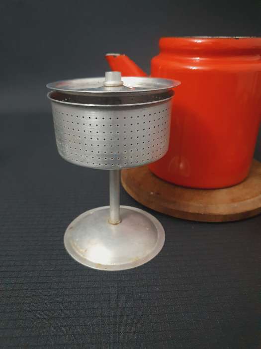 Vintage Red Enamel Coffee Pot with Handle
