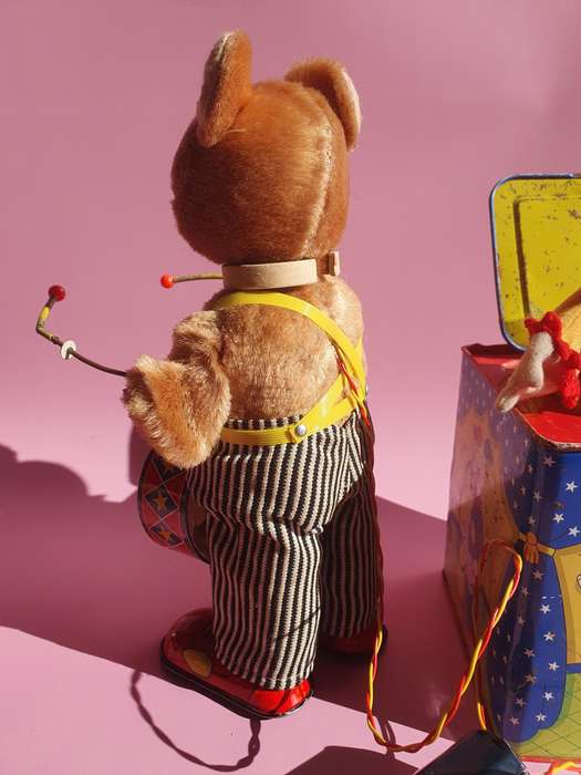 Vintage Metal & Fluff Teddy Bear & Jack in the Box